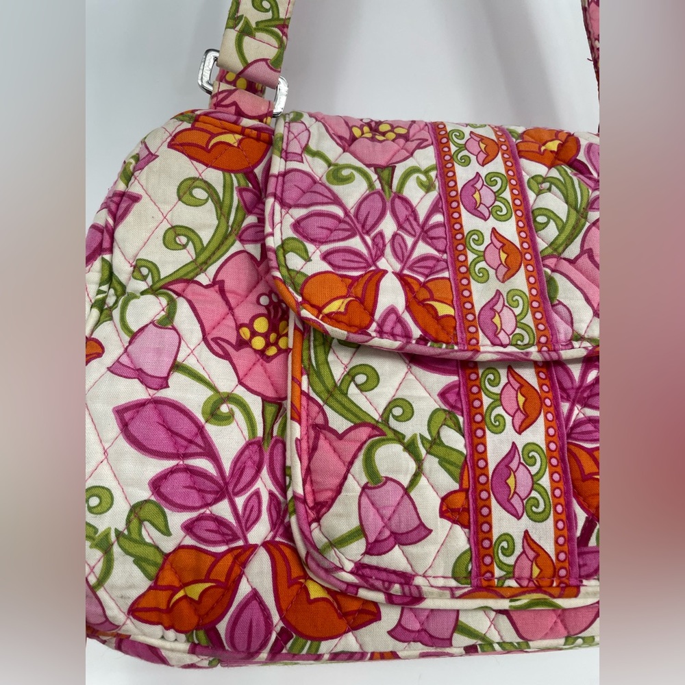 Vera Bradley Pink Floral “Lilli Belle” Y2K Double Handle Quilted Shoulder Bag - Picture 6 of 14